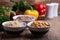 Selection of fresh vegetables and cooked cereal, grains and legume