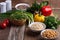 Selection of fresh vegetables and cooked cereal, grains and legume