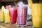 A selection of Fruit shakes displayed together in formation