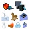 A selection of icons about protection and breaking. Modern technology of protection against breaking. Hackers and