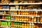 Selection of instant coffee in jars for sale in a supermarket