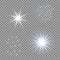 Selection of light stars on a transparent background. Blue vector glare for your design.