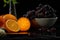 Selection of oranges and grapes. Still life.