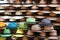 A selection of Panama hats piled up against a wooden door, Cartagena, Colombia