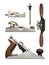 A selection of precision carpentry hand planes on a white backdrop