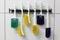 Selection of six colorful, industrial, nylon,used brushes