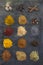 Selection of various spice on slate background