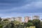 Selective blur on a High rise building from Arad, Romania, a traditional communist housing ensemble with a brutalist style, with a