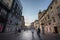 Selective blur on the Korzo street and a crowd of croats in front of the city tower, or gradski toranj, a baroque clocktower