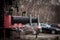 Selective blur on old vintage train buffers, on a railroad steam locomotive, abandoned and neglected, which is used to protect