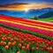 Selective of fantasy multicolor tulip flower blooming in garden with landscape meadow mountain spring