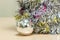 Selective focus ball Christmas decoration on wood.