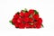 Selective focus beautiful fresh red roses flower bouquet with green leaves on white background isolated Love, texty copy sapce for