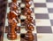 Selective focus on black chess pieces