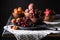 selective focus of bowls with cherries strawberries peaches and apricots on wooden table