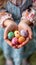 Selective focus captures childs hands cradling vibrant Easter eggs