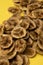 selective focus, circles of dried bananas