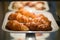 Selective focus on croissants on a white tray