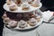 Selective focus of cute delicious cupcakes served on plate