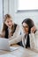 Selective focus of excited businesswomen celebrating