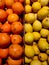 Selective focus.Fresh oranges and lemons sold in a supermarket.Shot were noise and artifacts.