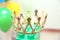 Selective focus . Girls Plastic Toy Tiara Crown. Room for text . A Genuine Plastic King or Queen crown in Gold Plastic with