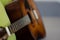 Selective focus guitar fretboard with strings on blurred gray background with copy space. Music concept. Guitar neck texture. Gray