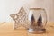 Selective focus image of christmas trees in mason jar.