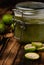 selective focus, a jar of feijoa jam