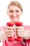 Selective focus of lady wearing scrubs training with weights