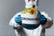 Selective focus of man in hazmat suit and medical mask holding globe and paper with coronavirus lettering