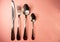 selective focus, metal Cutlery set