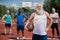 selective focus of multiethnic elderly sportsmen with basketball ball