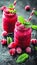 Selective focus on refreshing raspberry smoothie detox diet and vegetarian healthy eating concept