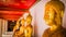 Selective focus. Row of Sacred Buddha images.