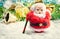 selective focus santa doll on snowflake and blur Christmas decor