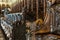 Selective focus shot of the choir stalls at the Cathedral in Toledo, Spain