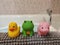 Selective focus shot of cute various rubber bath toys in the bathroom