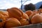 Selective focus shot of a heap of freshly harvested pumpkins