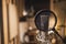 Selective focus shot of a pop filter and studio microphone, professional audio equipment