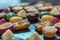 Selective focus shot of small colorful cookies