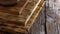 selective focus of stack of different wooden cutting boards on wooden table