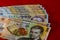 Selective focus on stack of LEI romanian money. Lei banknotes isolated