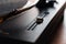 Selective focus of Technics Turntable 1210 MK2 with ortofon nightclub mk2 needle