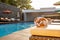 Selective focus at towel pool on beach bed around swimming pool in hotel.