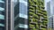 Selective focus on tree and eco friendly building with vertical garden in modern city.