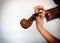 In selective focus of violin Scroll.Part of acoustic instrument