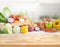 Selective focus of wood.Set of variety vegetable with copy space of table, kitchen counter bar.Healthy eating with vegetarian