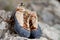 Selective focus of a worn climbing shoes