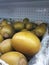 Selective focus of zespri gold kiwi on shelf for sale in the supermarket